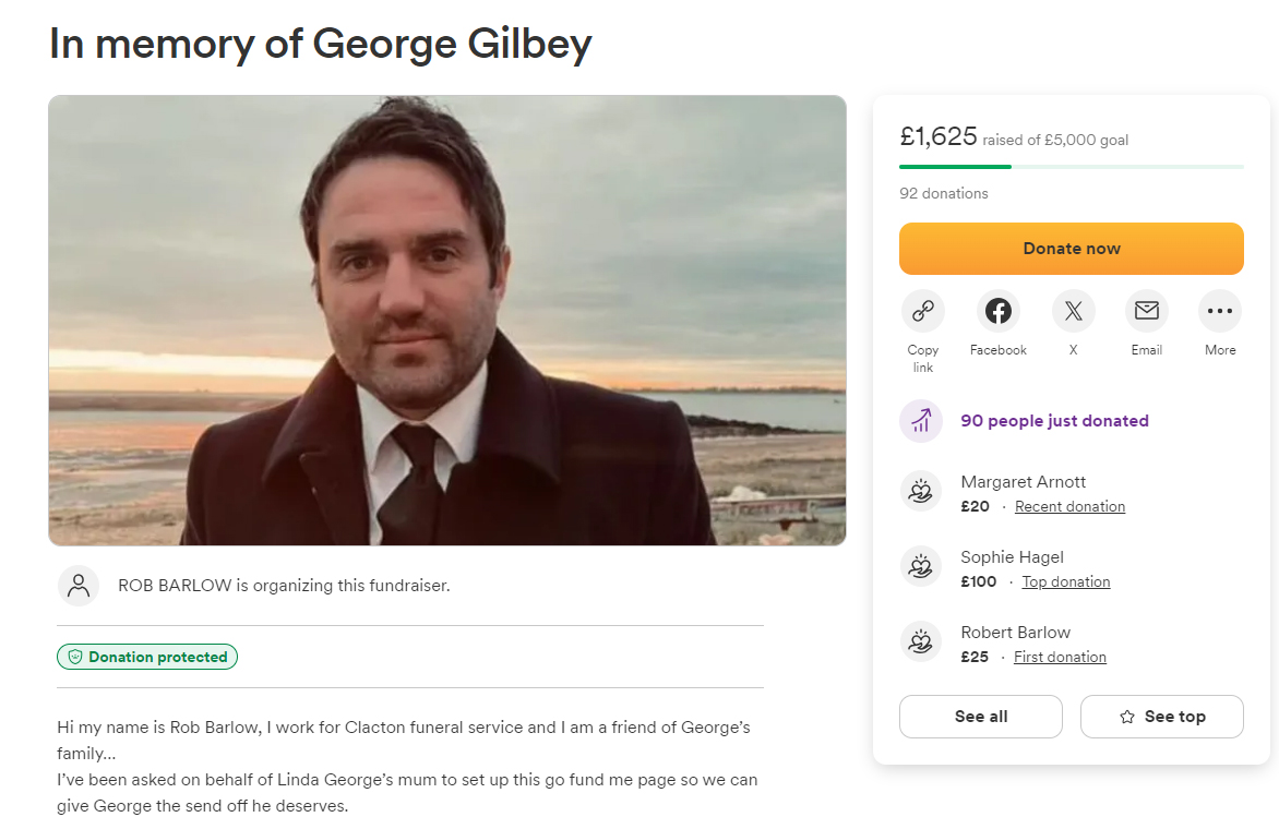 Family friends hope to raise £5,000 for George’s send-off and any money left over would go to his seven-year-old daughter